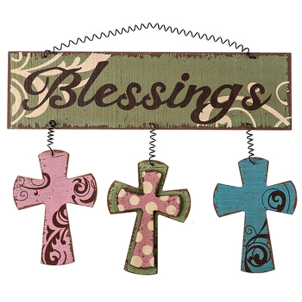 Wooden Pastel Easter Cross Blessings Wall Decor